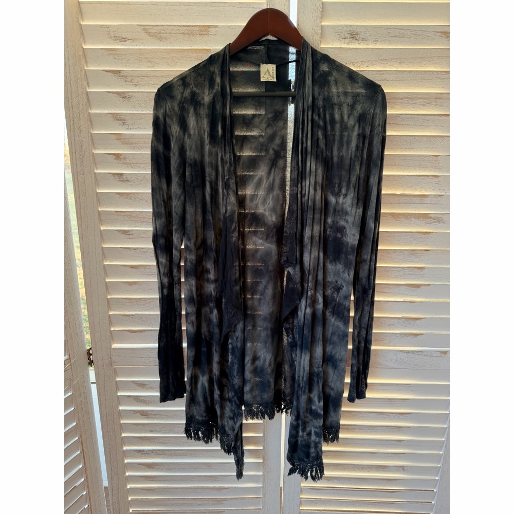 American Age | Tie Dye Fringe Open Front Cardigan